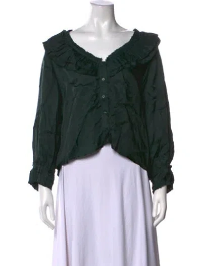 Pre-owned The Great V-neck Long Sleeve Blouse W/ Tags In Green
