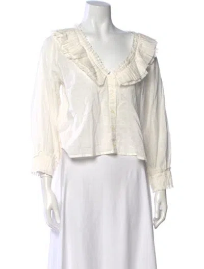 Pre-owned The Great V-neck Long Sleeve Blouse W/ Tags In White
