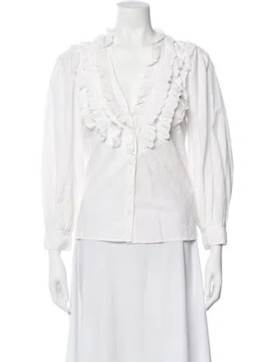 Pre-owned The Great V-neck Long Sleeve Blouse In White