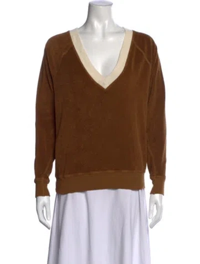 Pre-owned The Great V-neck Long Sleeve Sweatshirt In Brown