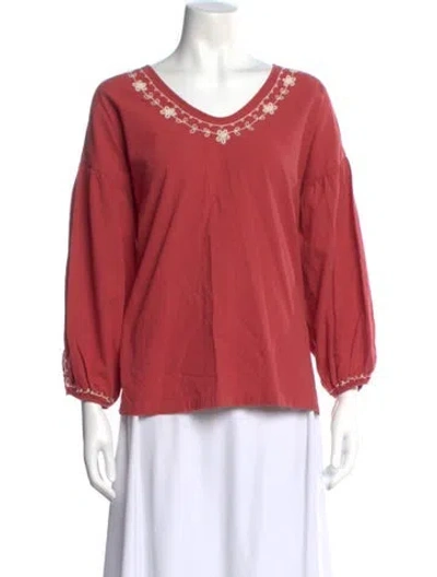 Pre-owned The Great V-neck Long Sleeve Top In Pink