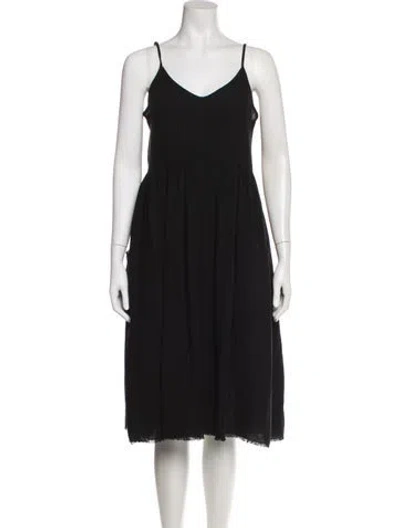 Pre-owned The Great V-neck Midi Length Dress In Black