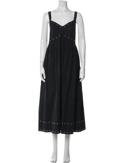 Pre-owned The Great V-neck Midi Length Dress In Black