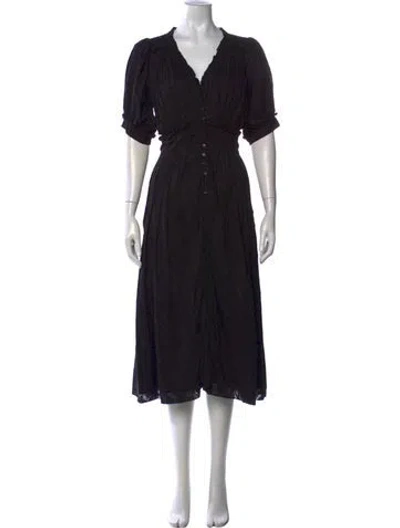 Pre-owned The Great V-neck Midi Length Dress In Black