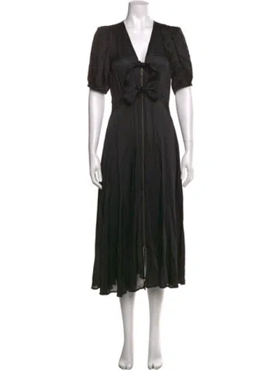 Pre-owned The Great V-neck Midi Length Dress In Black
