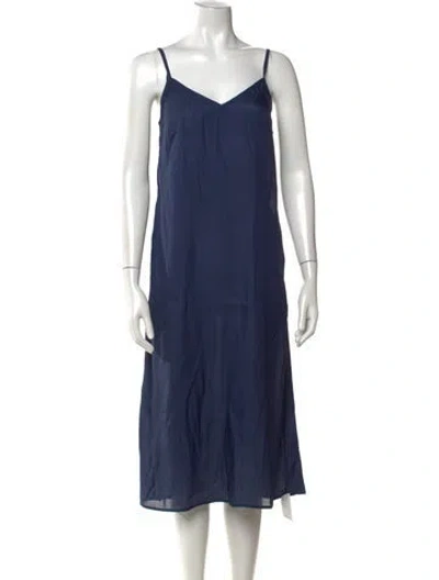 Pre-owned The Great V-neck Midi Length Dress In Blue