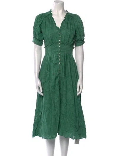 Pre-owned The Great V-neck Midi Length Dress In Green