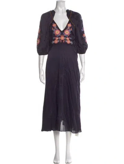Pre-owned The Great V-neck Midi Length Dress In Purple