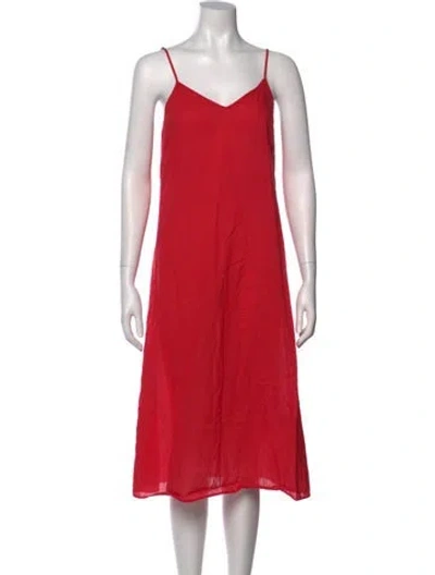 Pre-owned The Great V-neck Midi Length Dress In Red