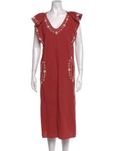 Pre-owned The Great V-neck Midi Length Dress In Red