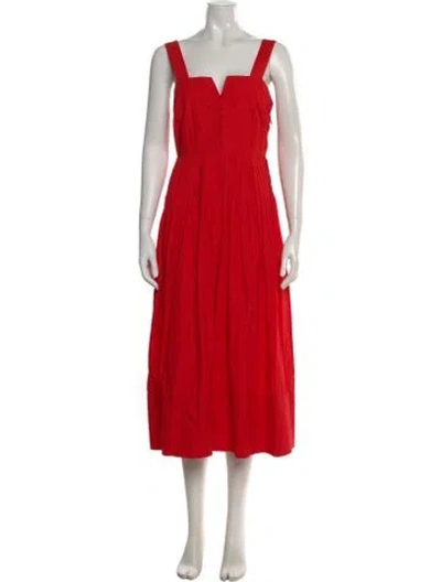 Pre-owned The Great V-neck Midi Length Dress In Red