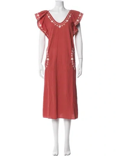Pre-owned The Great V-neck Midi Length Dress In Red
