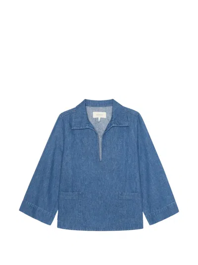 The Great V-neck Patch-pocket Top In Blue