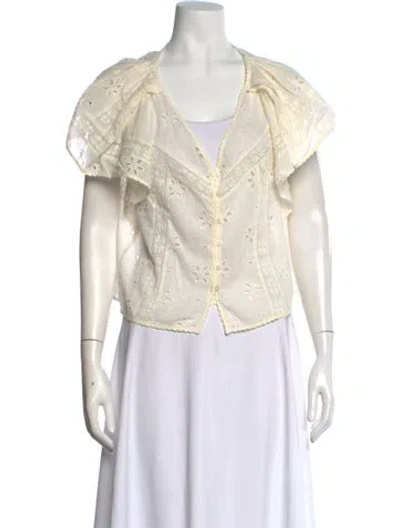 Pre-owned The Great V-neck Short Sleeve Blouse In White