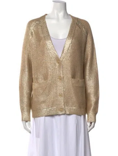 Pre-owned The Great V-neck Sweater In Metallic/neutrals