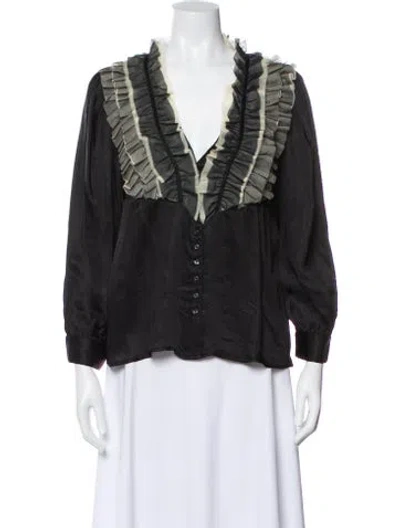 Pre-owned The Great V-neck Three-quarter Sleeve Blouse In Black