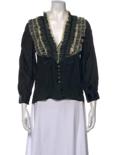 Pre-owned The Great V-neck Three-quarter Sleeve Blouse In Black