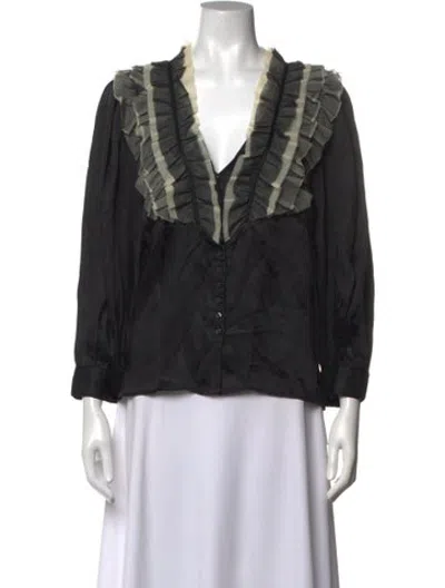 Pre-owned The Great V-neck Three-quarter Sleeve Blouse In Black