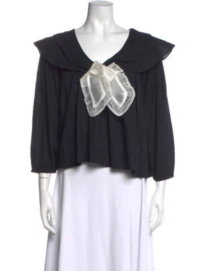 Pre-owned The Great V-neck Three-quarter Sleeve Blouse In Blue