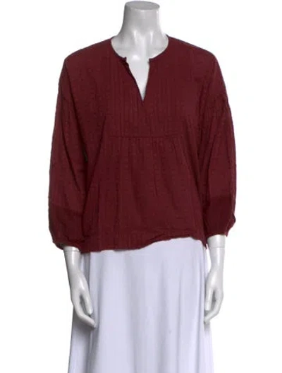 Pre-owned The Great V-neck Three-quarter Sleeve Blouse In Burgundy