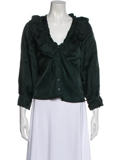 Pre-owned The Great V-neck Three-quarter Sleeve Blouse In Green