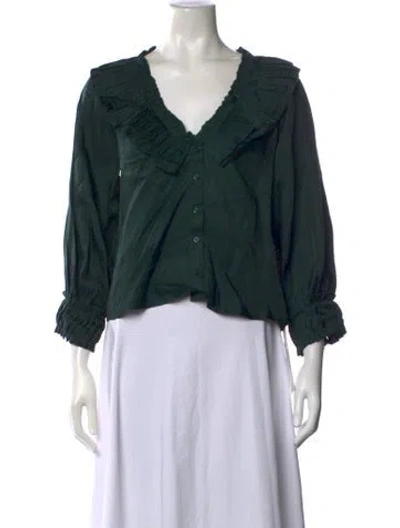 Pre-owned The Great V-neck Three-quarter Sleeve Blouse In Green