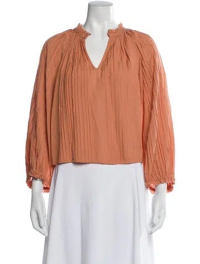 Pre-owned The Great V-neck Three-quarter Sleeve Blouse In Orange