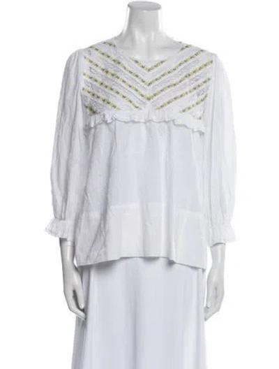 Pre-owned The Great V-neck Three-quarter Sleeve Blouse In White