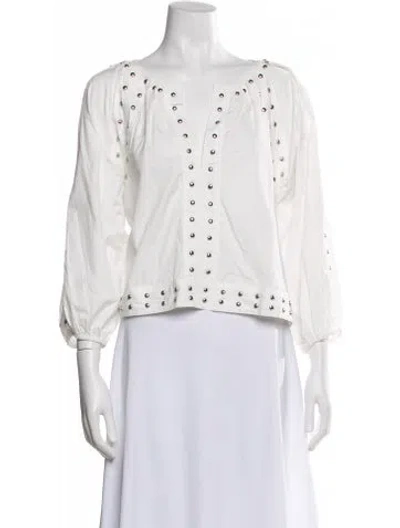 Pre-owned The Great V-neck Three-quarter Sleeve Blouse In White