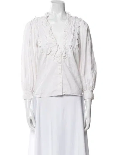 Pre-owned The Great V-neck Three-quarter Sleeve Button-up Top In White
