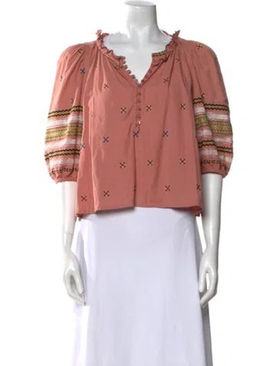 Pre-owned The Great V-neck Three-quarter Sleeve Crop Top In Pink