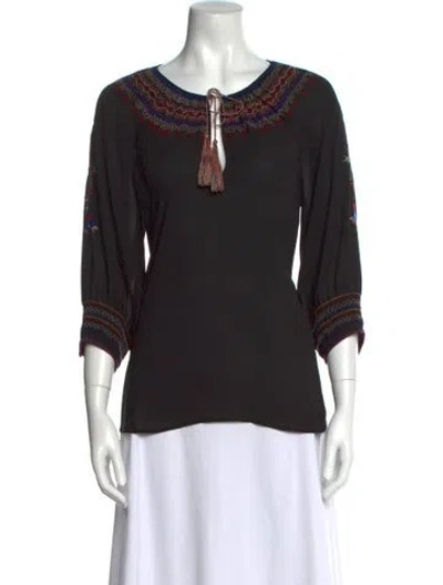 Pre-owned The Great V-neck Three-quarter Sleeve Top In Black