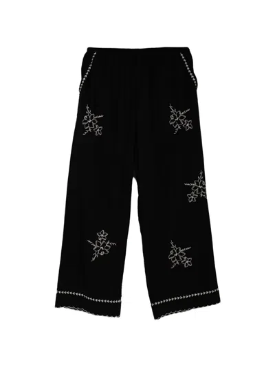 The Great Weekend Floral-embroidered Trousers In Black