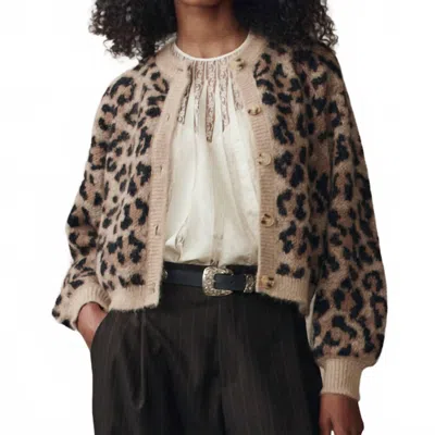 The Great Windsor Long Sleeve Cardigan In Leopard In Nude