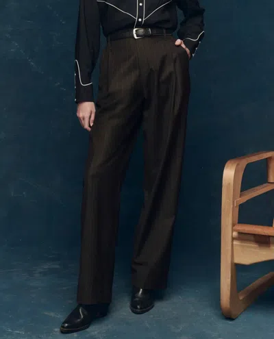 The Great Women's Menswear Trouser Pants In Chocolate Stripe In Black