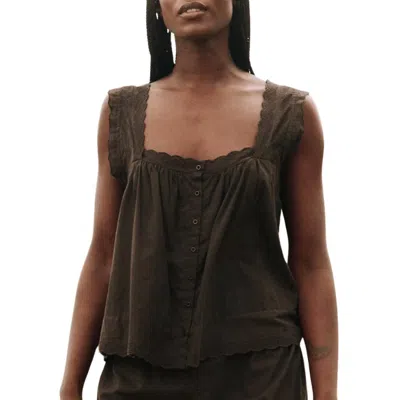 The Great Women's The Eyelet Tank Top In Black In Green