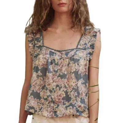 The Great Women's The Victorian Pleat Tank Top In Indigo Floral In Multi