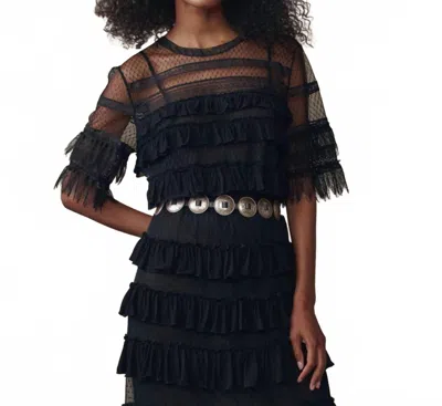 The Great Winter Mesh Flounce Top In Black