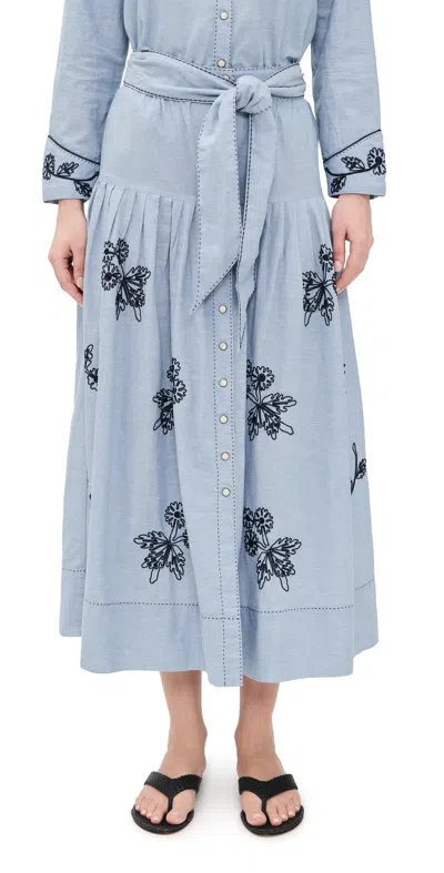 The Great X Stetson The Chambray Embroidered Highland Skirt Chambray In Blue
