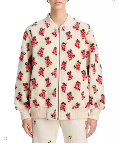 The Great Zip Front Rose Bomber Jacket In Cream/red In White