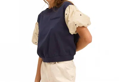The Greii Heart Detail Knit Top In Navy/cream In Multi
