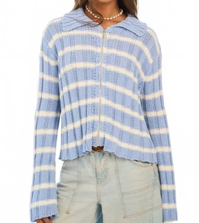 The Greii Ribbed Stripe Knit Zip-up Sweater In Cream/blue In Multi