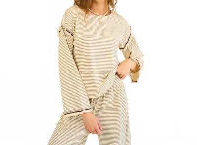 The Greii Sienna Stripe Ruffle Knit Long Sleeve Top In Cream/brown In Neutral