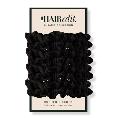 The Hair Edit Ruched Ribbons Skinny Satin Scrunchies Set - Black