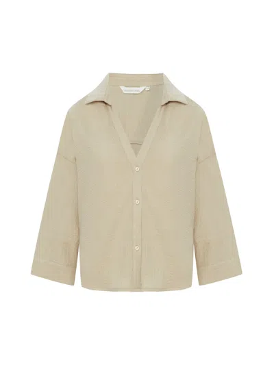 The Handloom Women's Brown Echo Mini Shirt - Oatmeal