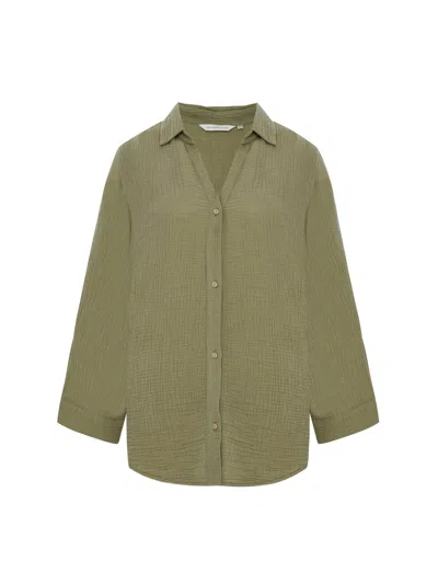 The Handloom Women's Echo Maxi Shirt - Khaki Green