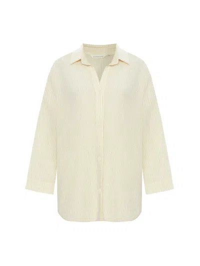 The Handloom Women's Echo Maxi Shirt - Natural With Gold Stripes