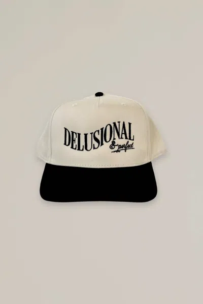 The Happiest Delusional & Perfect Canvas Trucker Hat In Natural In White