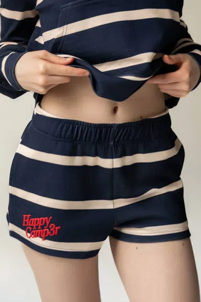 The Happy Camp3r Ellie Scuba Shorts In Navy Stripe In Blue