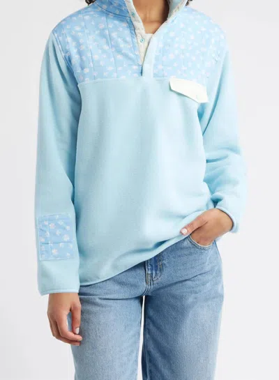 The Happy Camp3r Embroidered Fleece Pullover In Ditsy Ice Blue